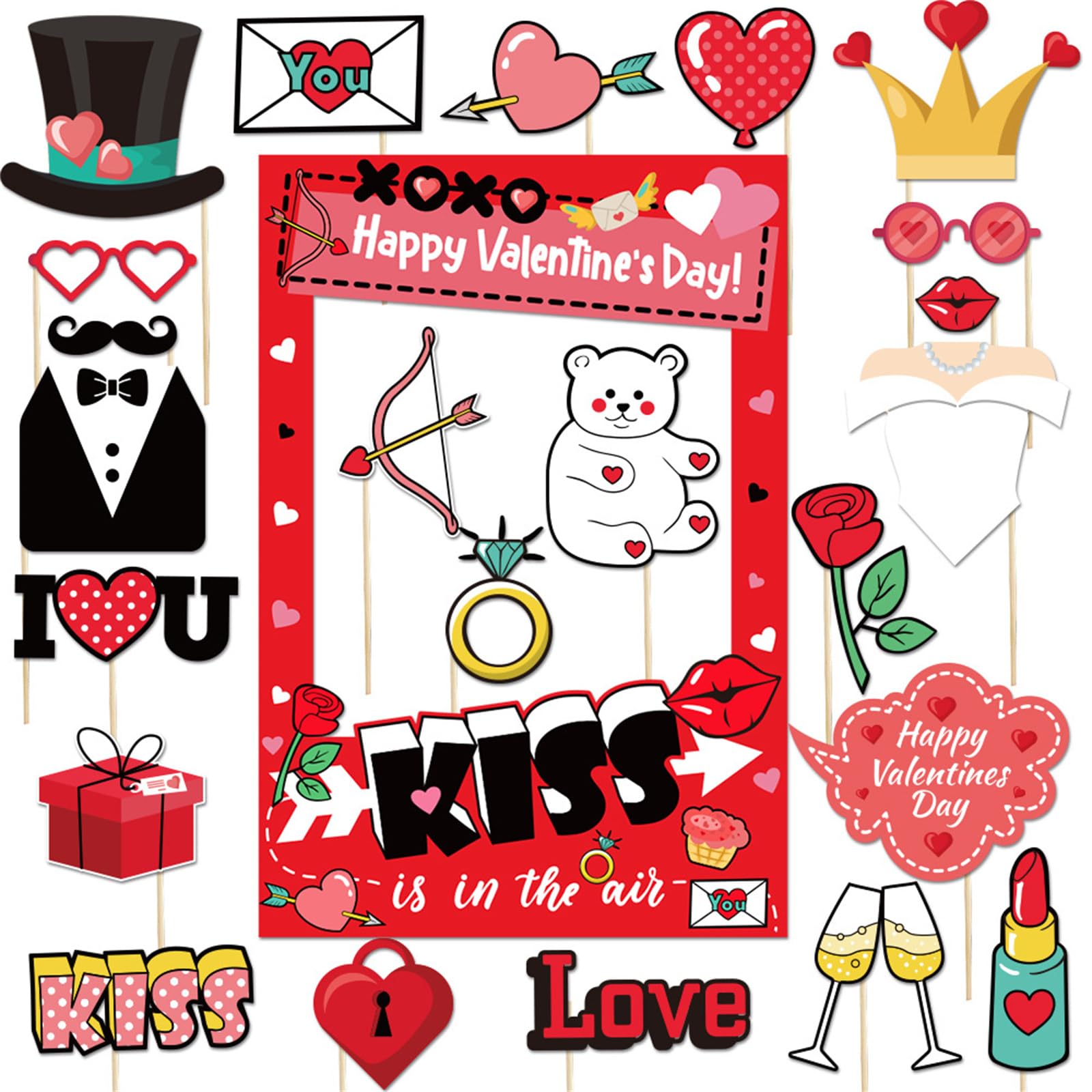 Day Photo Booth Props, Romantics Valentine ’ s Day Selfie Booth Picture Frame and Valentines Valentines Photography
