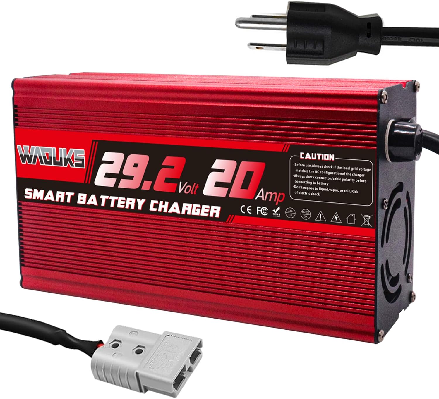 29.2V 20A LiFePO4 Battery Charger Used for 8S 24V 25.6V LiFePO4 Battery Pack with Grey 50A Anderson Smart Fast Charger