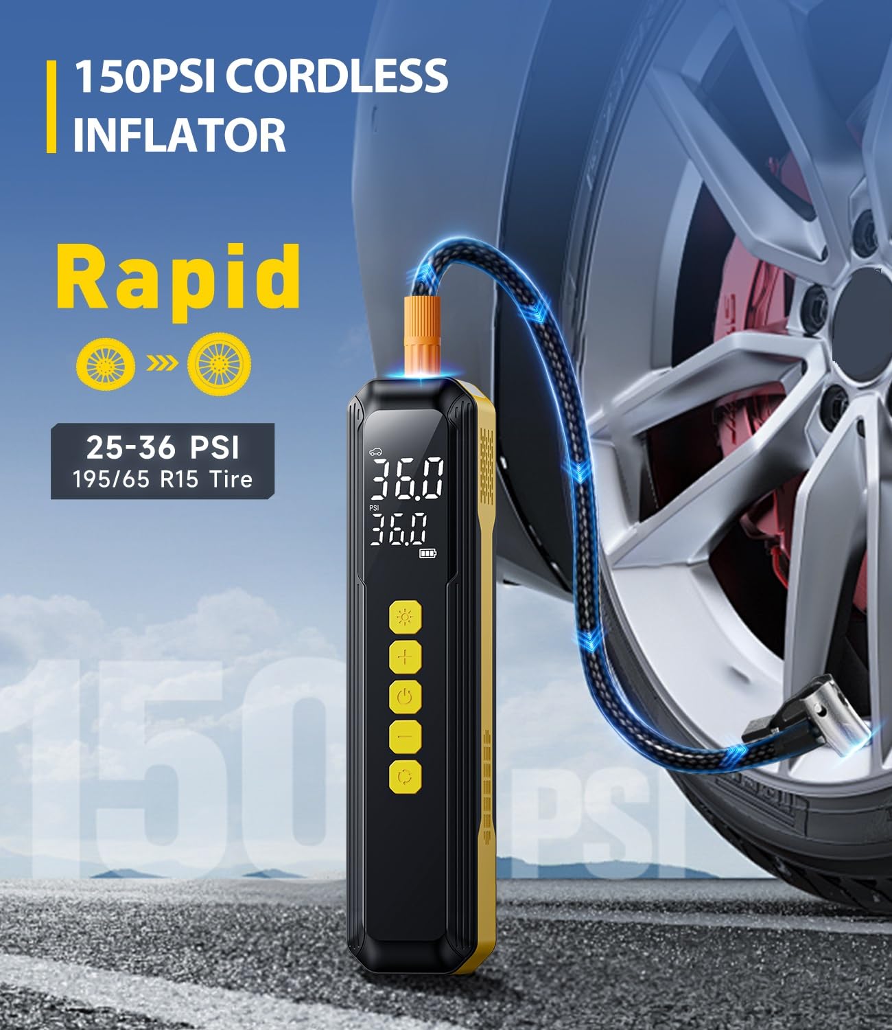 Tire Inflator Portable Air Compressor 150 PSI Faster Cordless Air Pump for Car Tires Electric Bike Tire Pump — view 3