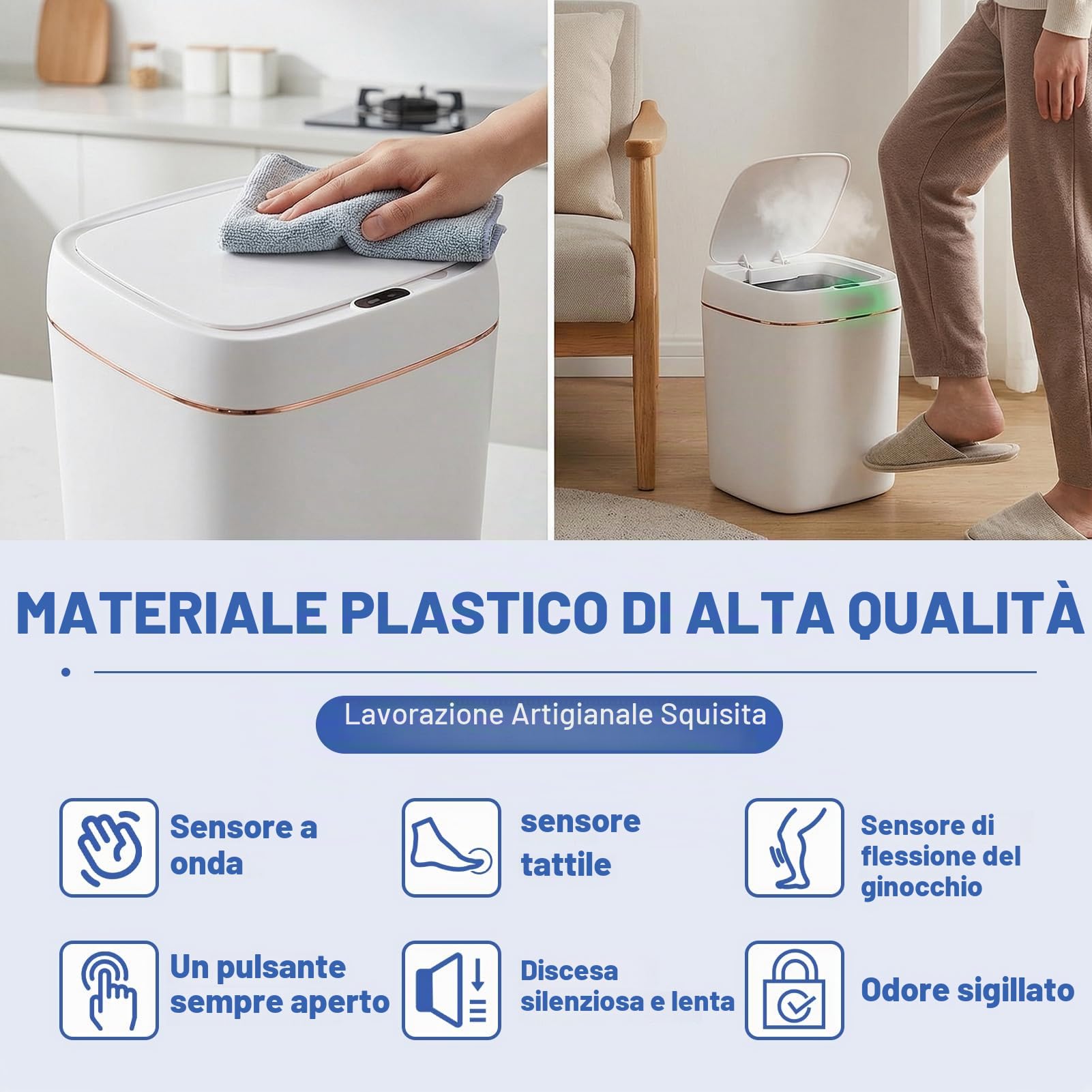Pattumiera Automatica con Sensore di Movimento Senza Tocco Pattumiera Rettangolare in Plastica Elettrica Intelligente da 11 Litri con Coperchio, Adatta Per Soggiorno, Camera da Letto, Cucina Per Uffic