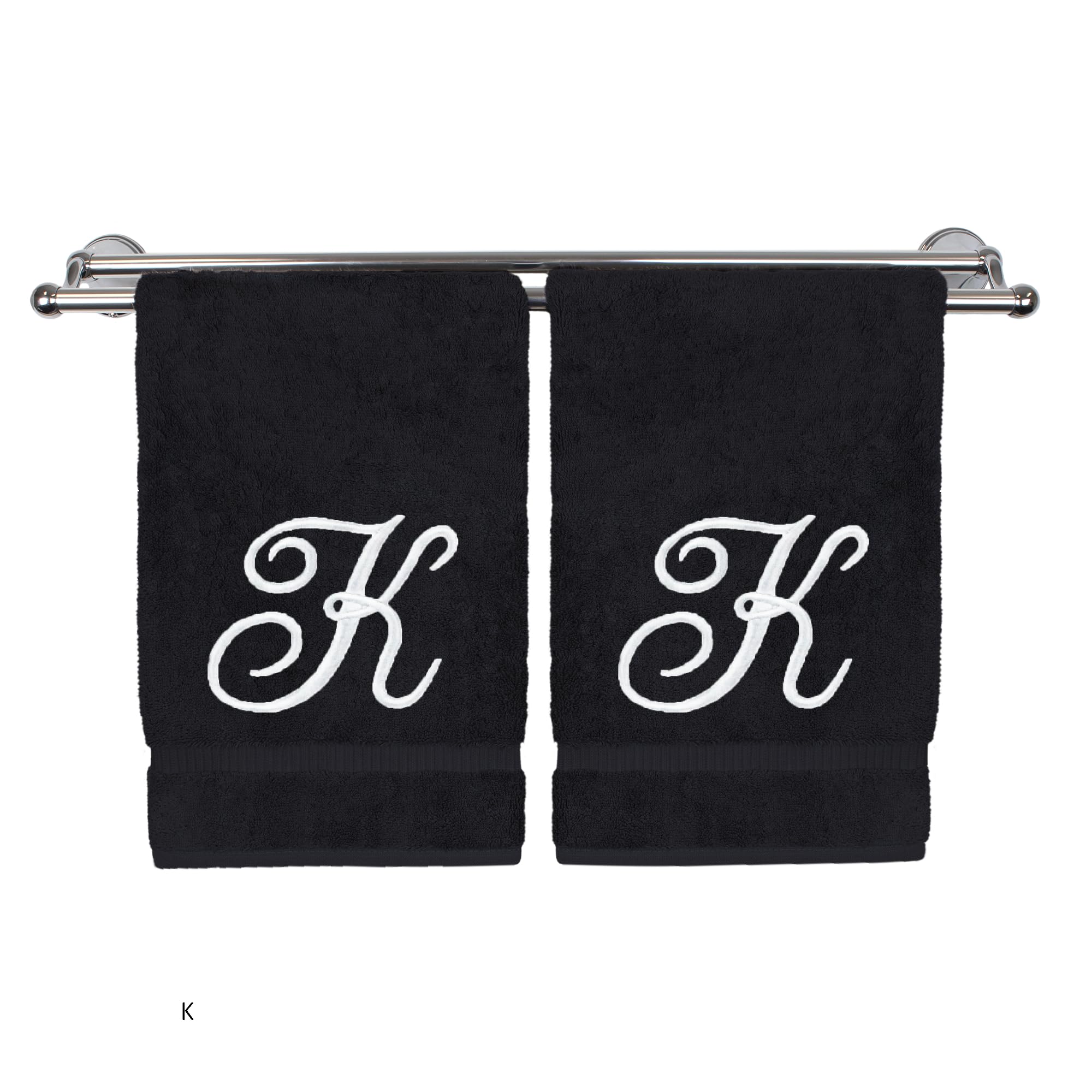Toalla de mano con monograma, regalo personalizado, 16 x 30 pulgadas, extra absorbente, 100% algodón turco, acabado de rizo suave, para baño, cocina y spa, juego de 2 toallas bordadas blancas K sobre
