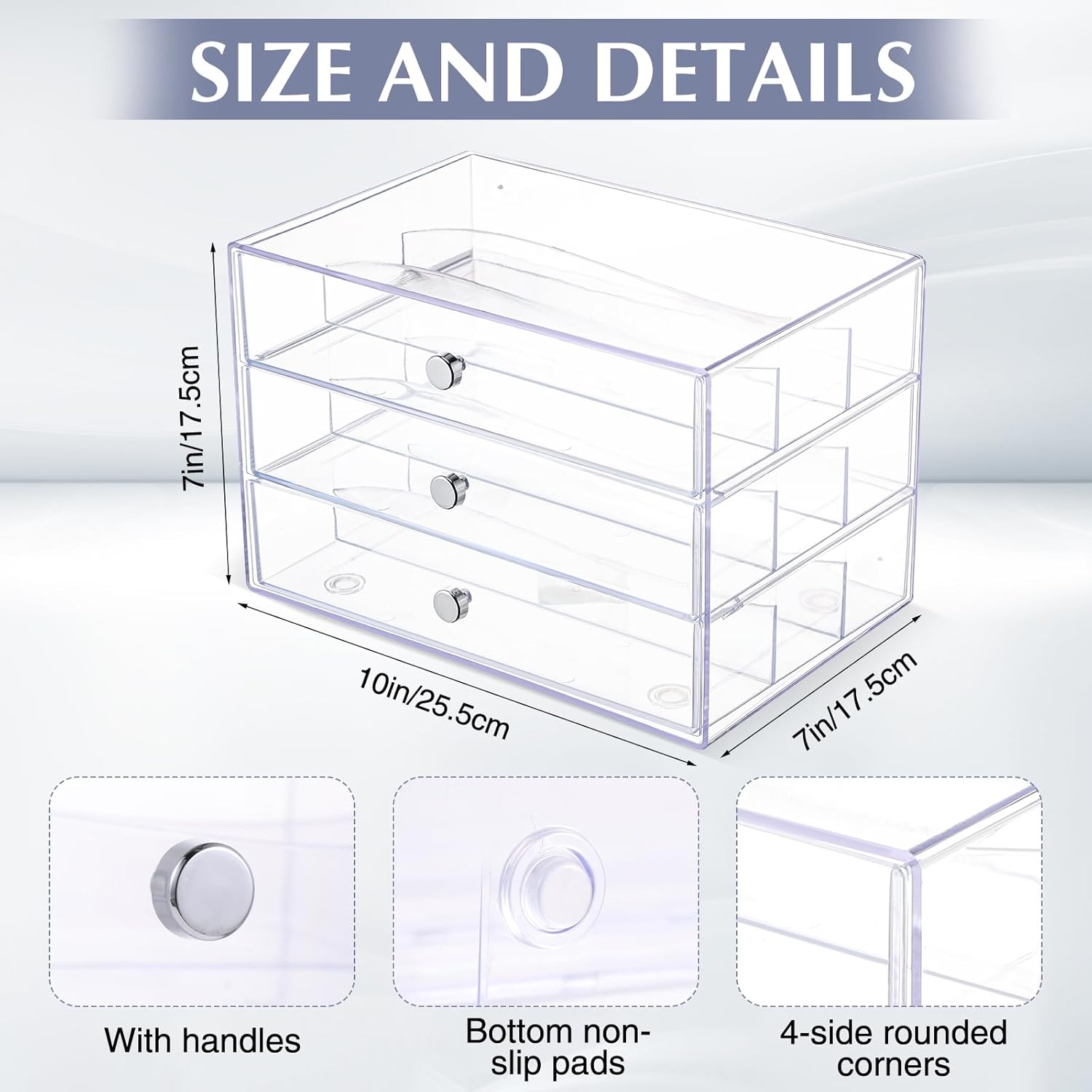 1 Pack 3 Drawer Washi Tape Organizer Plastic Washi Tape Storage Cube Organizer Box 10 x 7 x 6.8 Large Capacity Clear Storage Drawer Holder for Art Craft Embellishments Jewelry Makeup