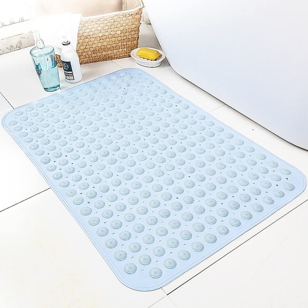 Tapis de salle de bain anti-slip ventouse PVC souple bleu ciel 35 x 70 cm lavable