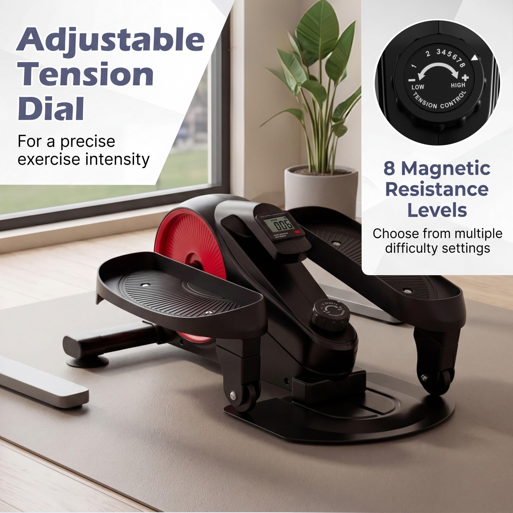 KOMFOTTEU Ellittica Elettrica 8 Velocità Basso Impatto Antiscivolo | Pedaliera Portatile con LCD Display, Pedaliera Riabilitazione per Anziani, per Casa e Ufficio