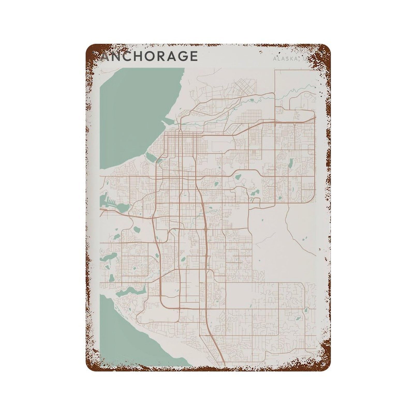 xiaoxiaoshen Anchorage Map Alaska Travel Gift Farmhouse Decor (2) Wall Decor Art Metal Tin Poster Modern Home Decor Art Home Bar Shop Decorations Vintage Sign 40x30cm