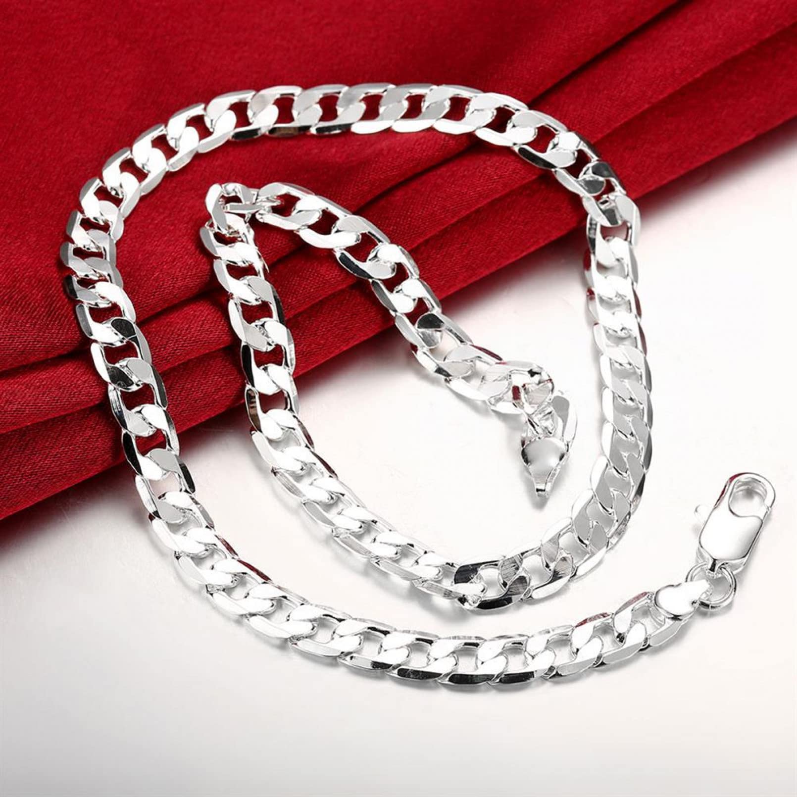 18 Karat Gold Halsketten 925 Sterling Silber Klassische 8 mm seitliche Kette für Männer Frau edlen Schmuck Geschenke Hochzeit