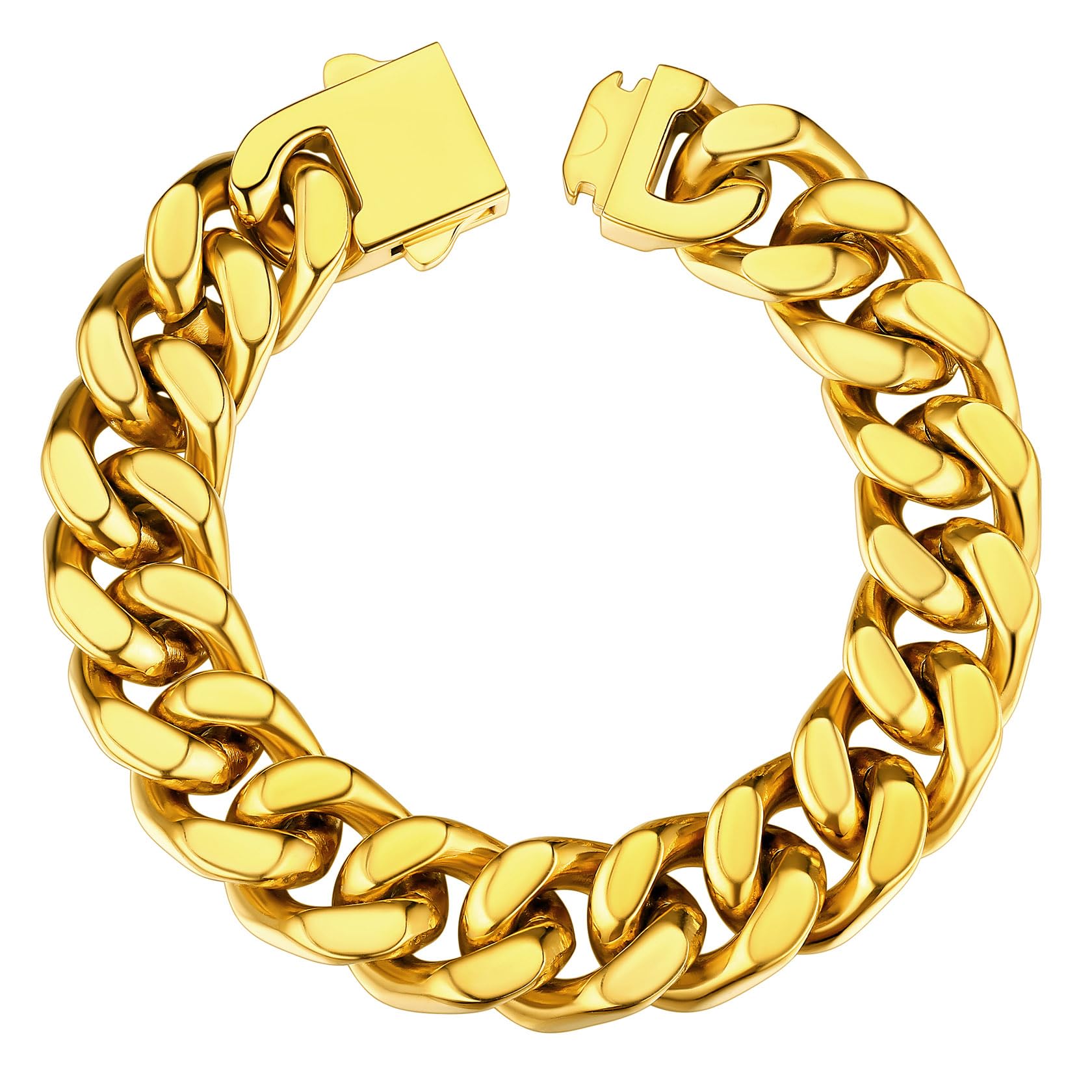 ChainsHouse Stainless Steel Cuban Link Bracelet for Men, 5mm/7mm/9mm/12mm Width, 7.5"/8.3"/9" Length, Black/18K Gold Plated Chain Wrist Bracelets for Men, with Gift Box