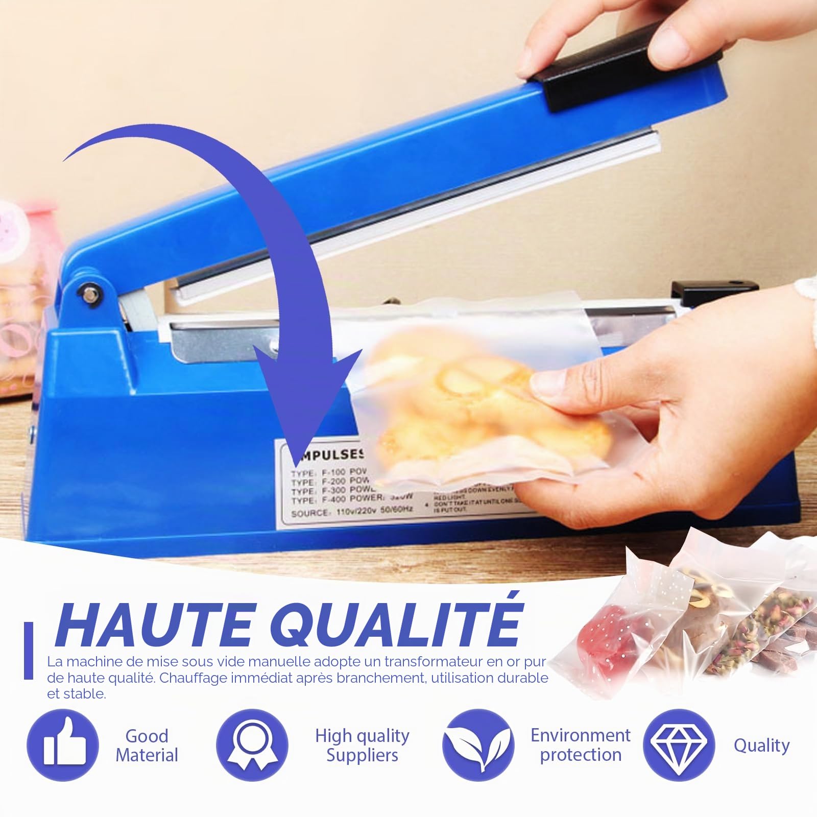 Machine à sceller à chaud 300 mm - Machine à sceller des films en plastique - Largeur d'étanchéité : 3 mm - Soudeuse portable - Pour films plastiques thermoplastiques