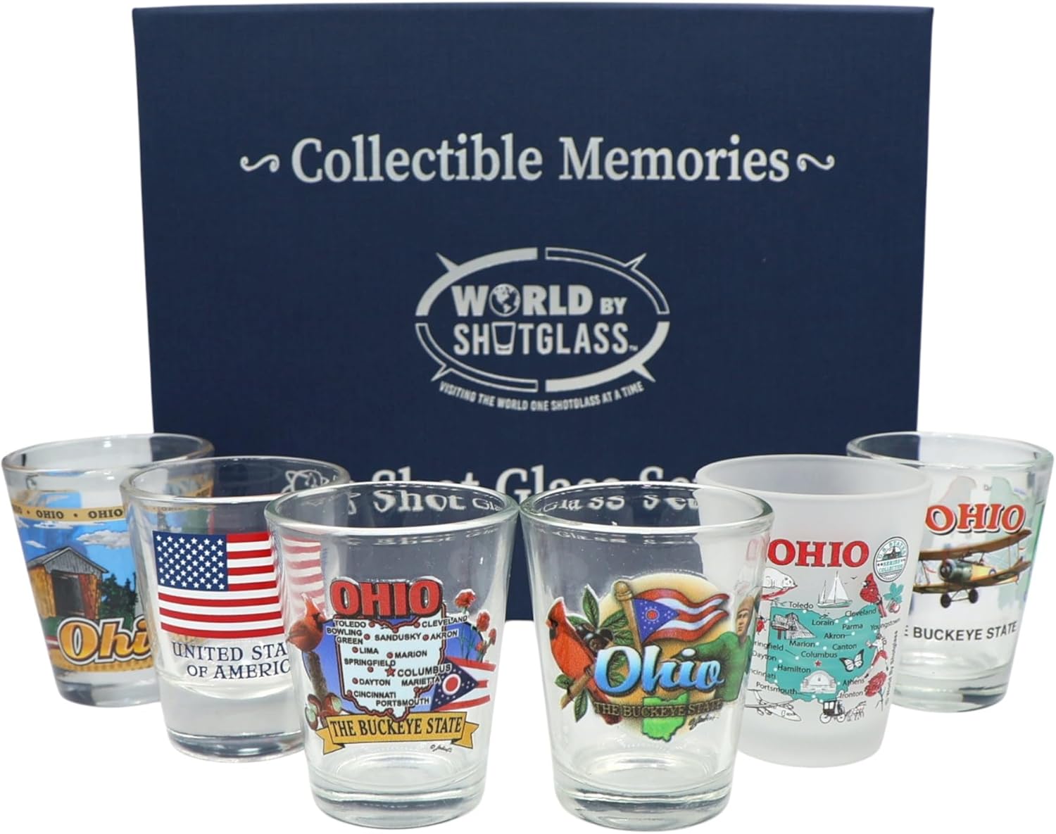 World By Shotglass Ohio United States USA Souvenir Boxed Shot Glass Set (Set of 6)