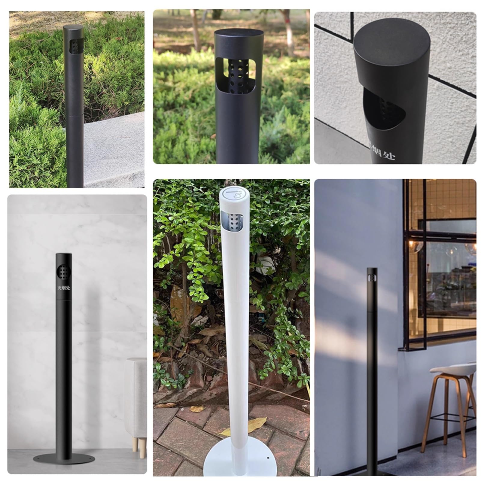 Genérico Cenicero de pie para Exterior, de Acero Inoxidable, para Uso Comercial, Resistente, Ideal para oficinas, restaurantes, Bares y Tiendas de conveniencia (Negro)