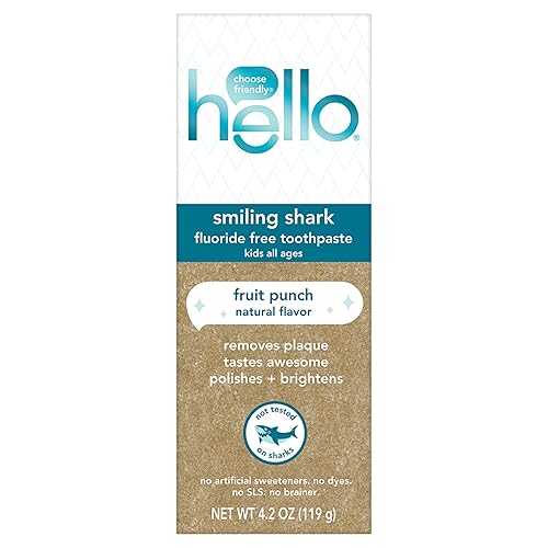 Miniatura 1 de hello Smiling Shark - Pasta de dientes sin flúor para niños, ponche de fruta natural, tubo de 4.2 onzas