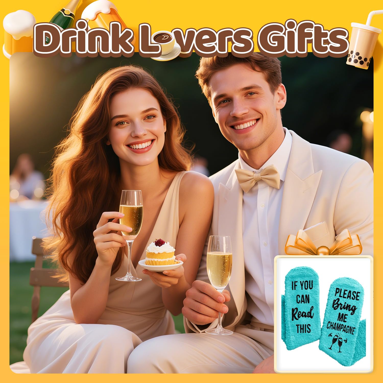 HAPPYPOP Funny Gifts for Women Men - Boba Tea Taco Gifts for Her, Bourbon Coffee Socks