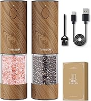Vista 10 de TOMEEM Juego de molinillo eléctrico de sal y pimienta de mayor capacidad mejorado recargable con luces LED, molinillo automático de sal y pimienta