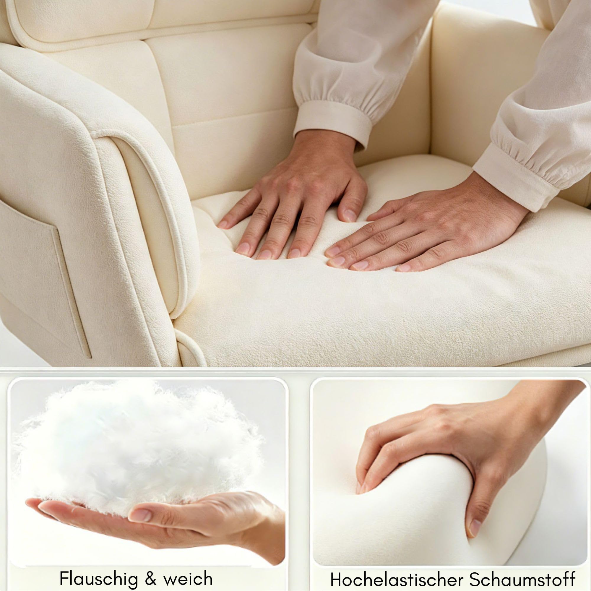 Schreibtischstuhl mit neigbarer Rückenlehne & Armlehnen, Schminktisch Stuhl mit Samtbezug, höhenverstellbar & 360° Drehfunktion, 150 kg, ergonomischer Bürostuhl, Homeoffice, Schlafzimmer, Beige