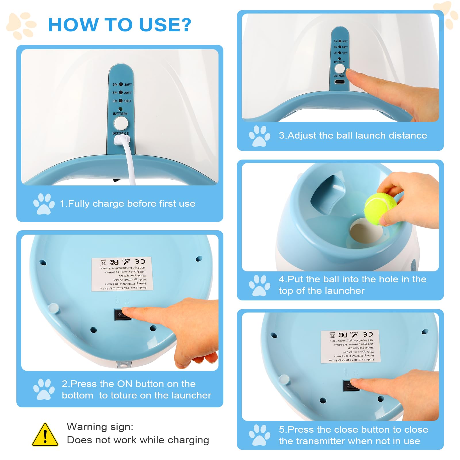 Automatic Ball Launcher for Dogs: 2" Mini Tennis Ball Thrower with 3 Distance Settings,Interactive Puppy Pet Ball Indoor Thrower Fetch Machine for Small to Medium Dogs,Blue - image 5