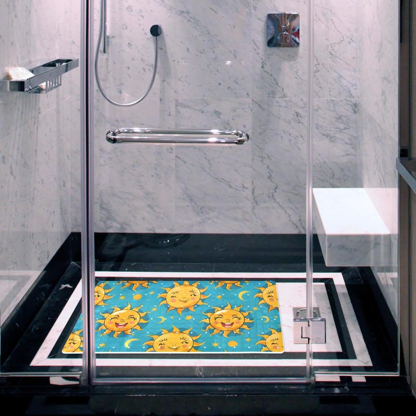 Tapis de bain de qualité supérieure - Antidérapant, facile à nettoyer et sans danger pour toute la famille - Motif de soleil de dessin animé