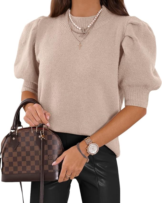 Puff Short Sleeve Sweater Tops Casual T Shirts Blouses