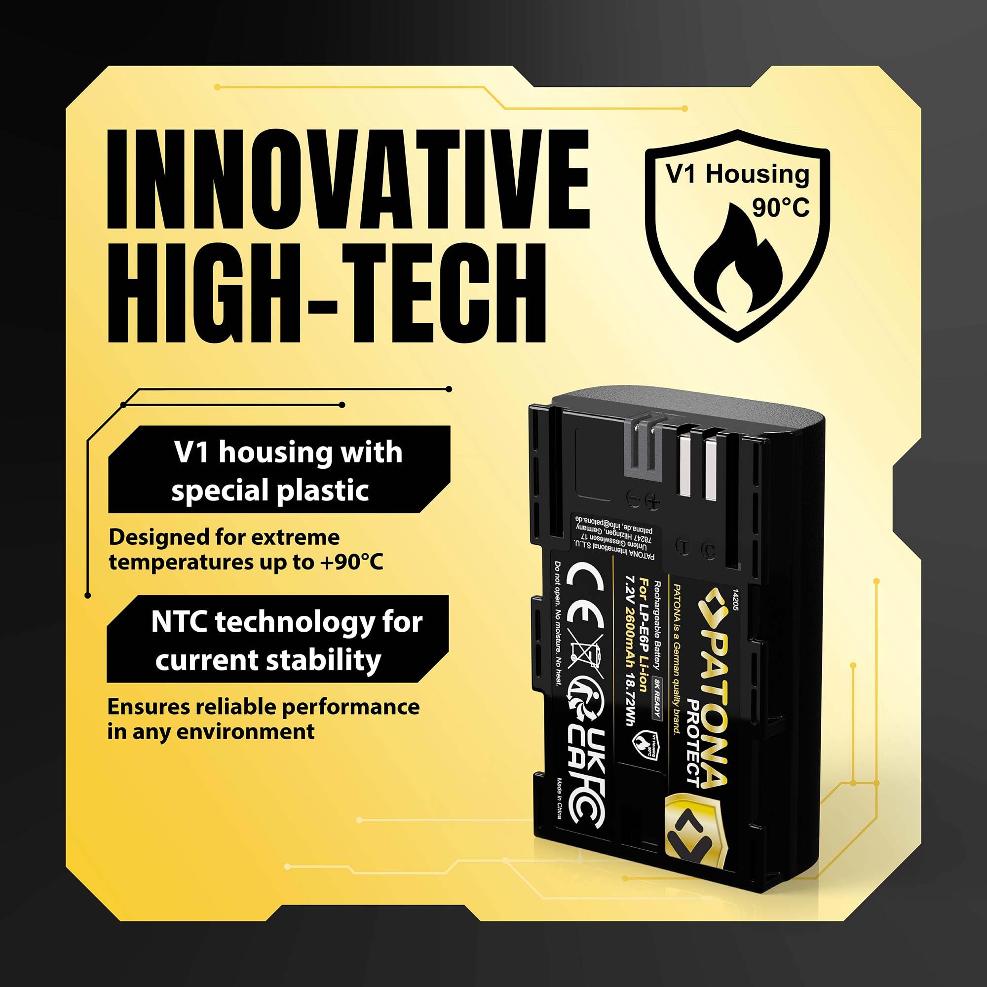 PATONA Protect V1 LP-E6NH accu (2600mAh) kwaliteitsaccu met NTC-sensor en V1-behuizing - intelligent accusysteem - nieuwste generatie (niet compatibel met R5c