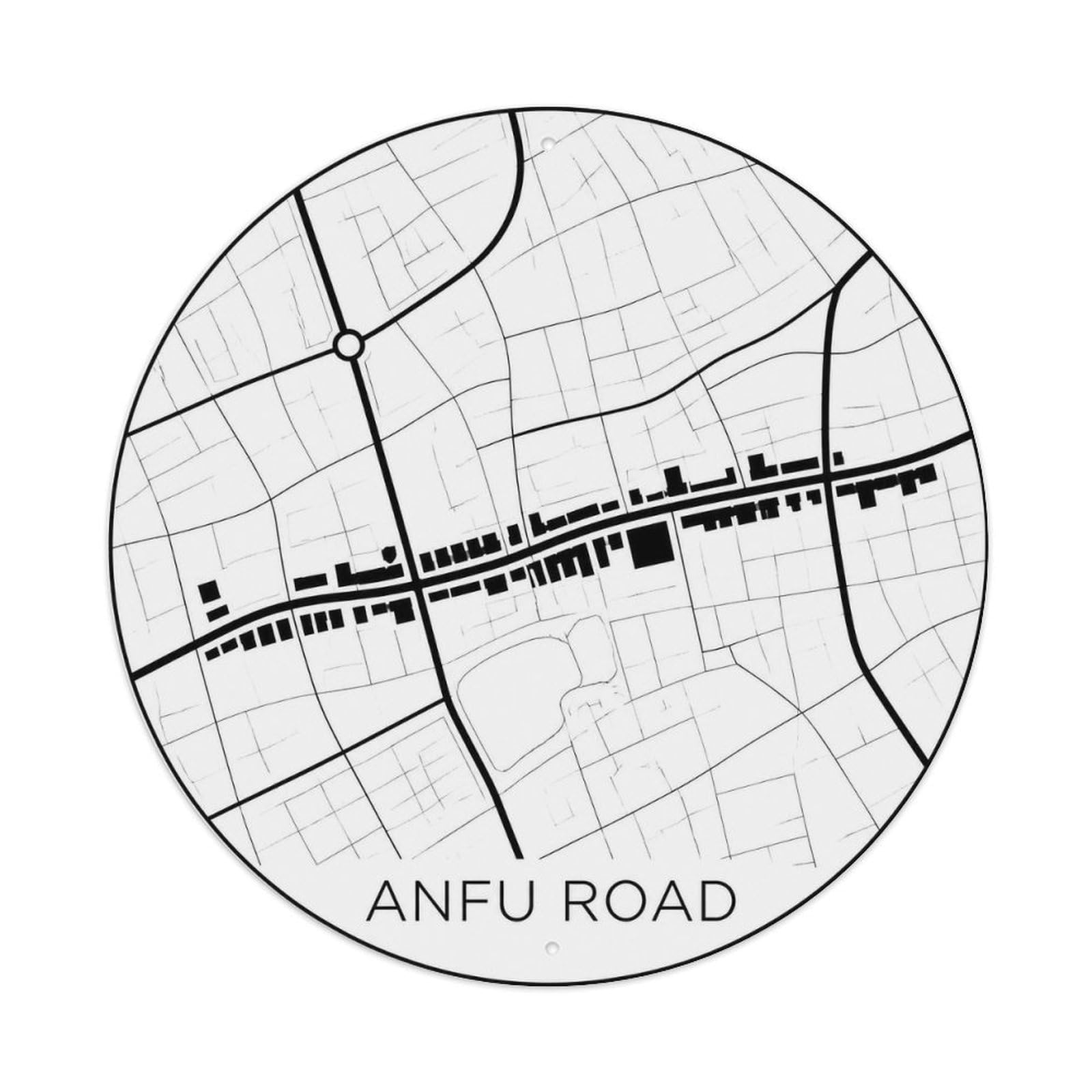 Okngb Style Anfu Road Shanghai Street Grid Historic Route Emblem Metal Tin Sign Plaque Wall Decor For Cafe, Man Cave, Club Bar, Office, Home Garden Round Metal Poster 8X8inch