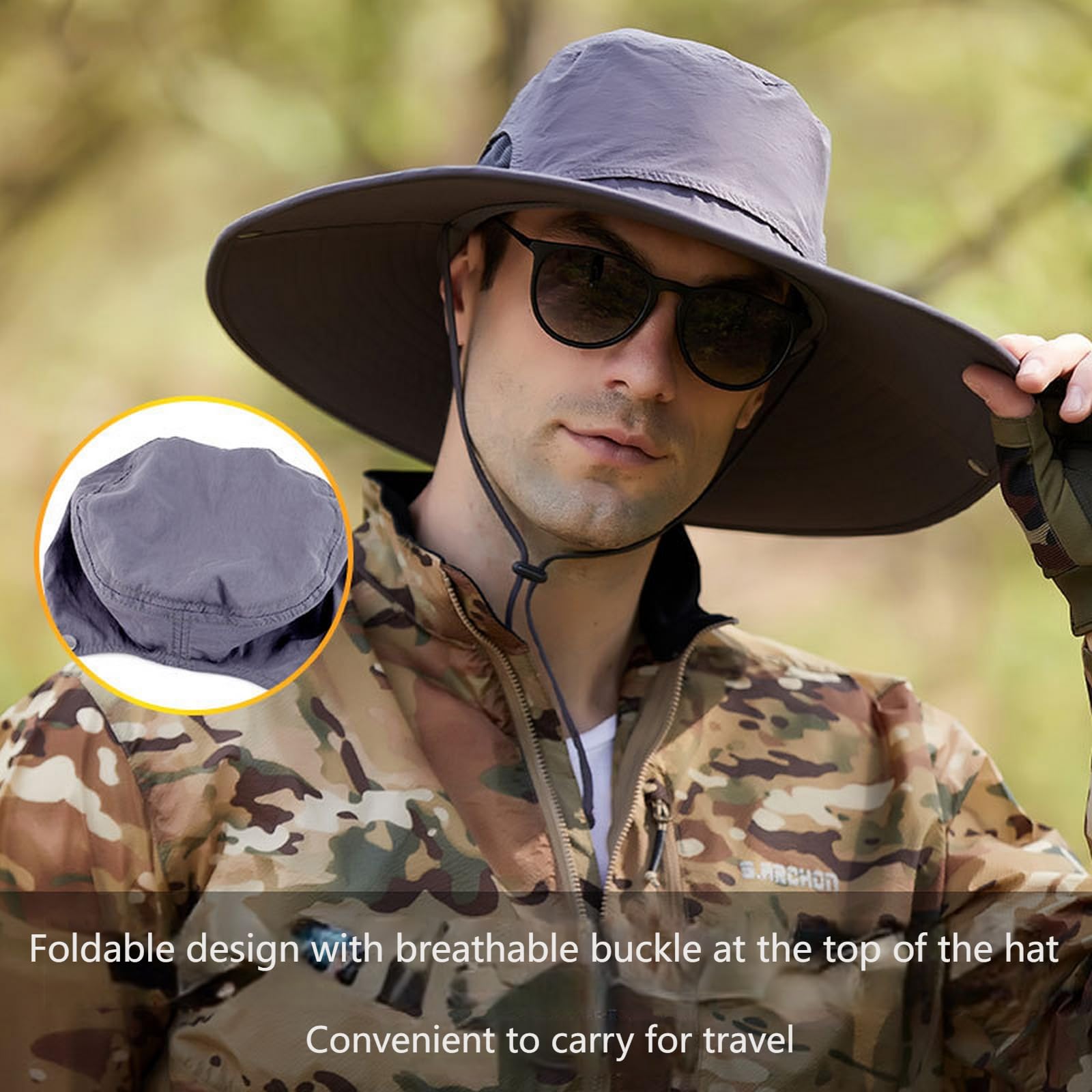 Cappello Pescatore Uomo Traspirante da Pesca All'aperto A Tesa Larga alla Moda con Parasole Estivo