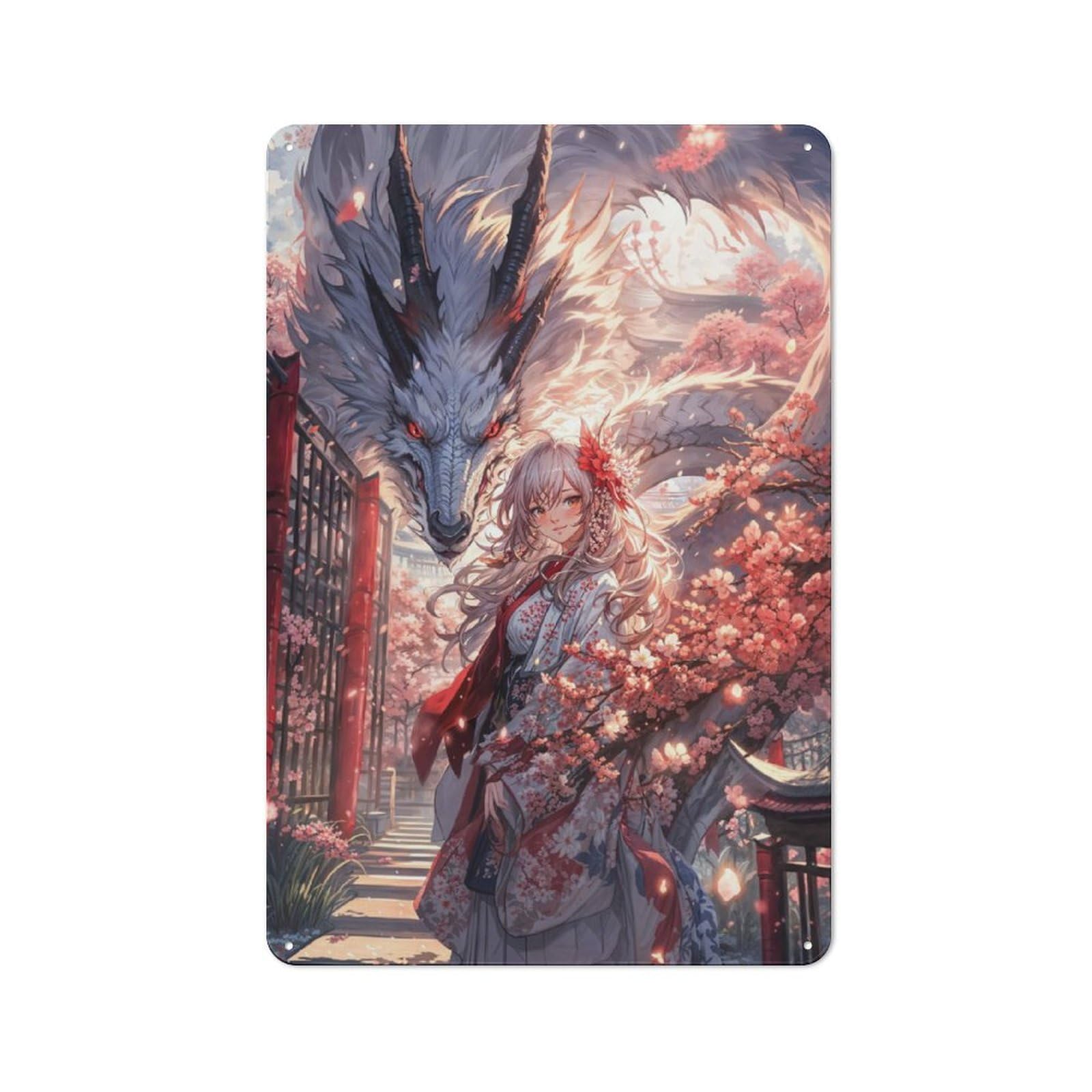 Junmoney Girls Sakura Anime Dragon Vintage Tin Sign 30X20cm Featuring For Workshop Wall, Gift For Metal Sign Collectors During The Christmas Season