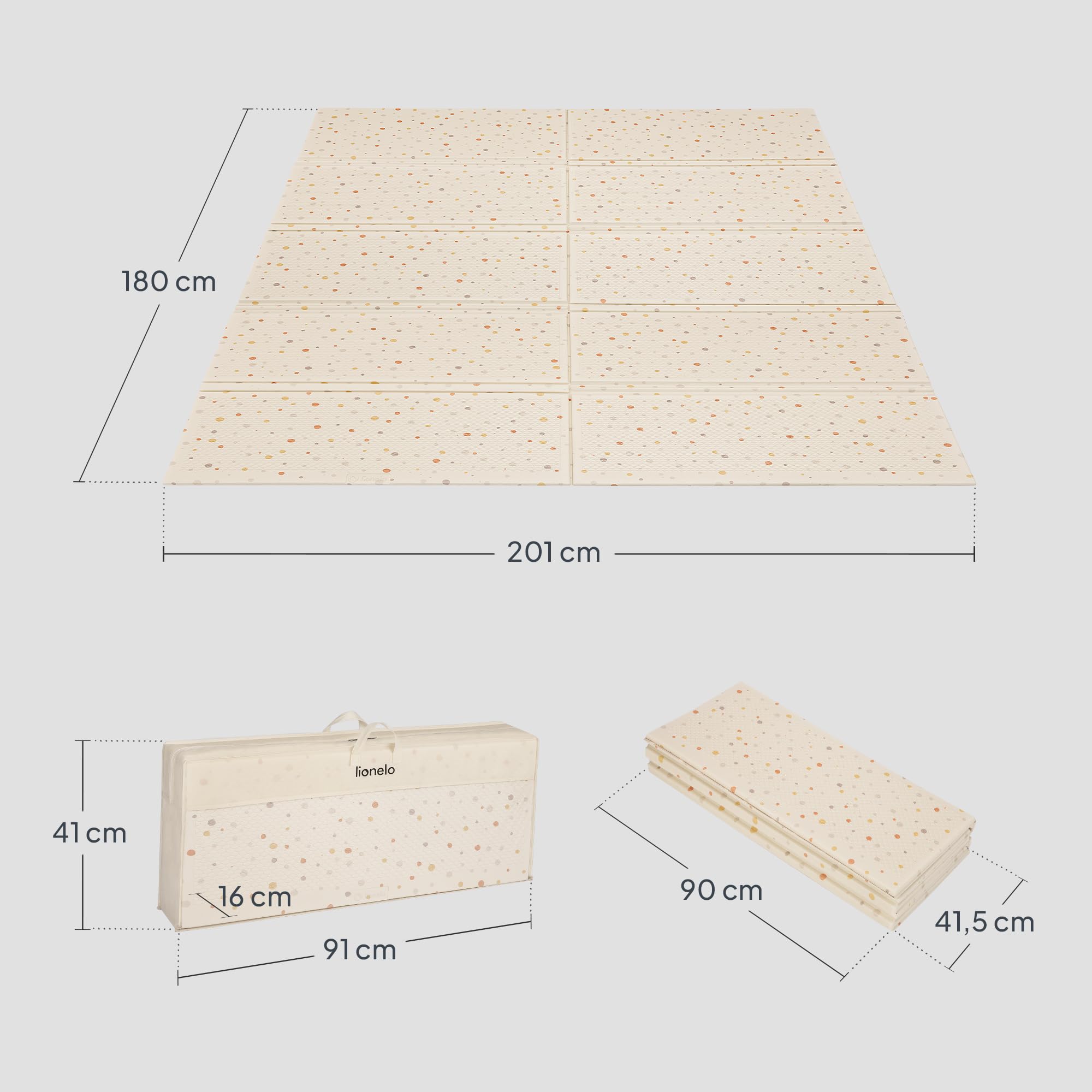 Lionelo Zora XPE mata do raczkowania dla niemowląt 180 x 201 x 1,5 cm, bardzo gruba, bez substancji szkodliwych, antypoślizgowa, dwustronna, z torbą do przenoszenia