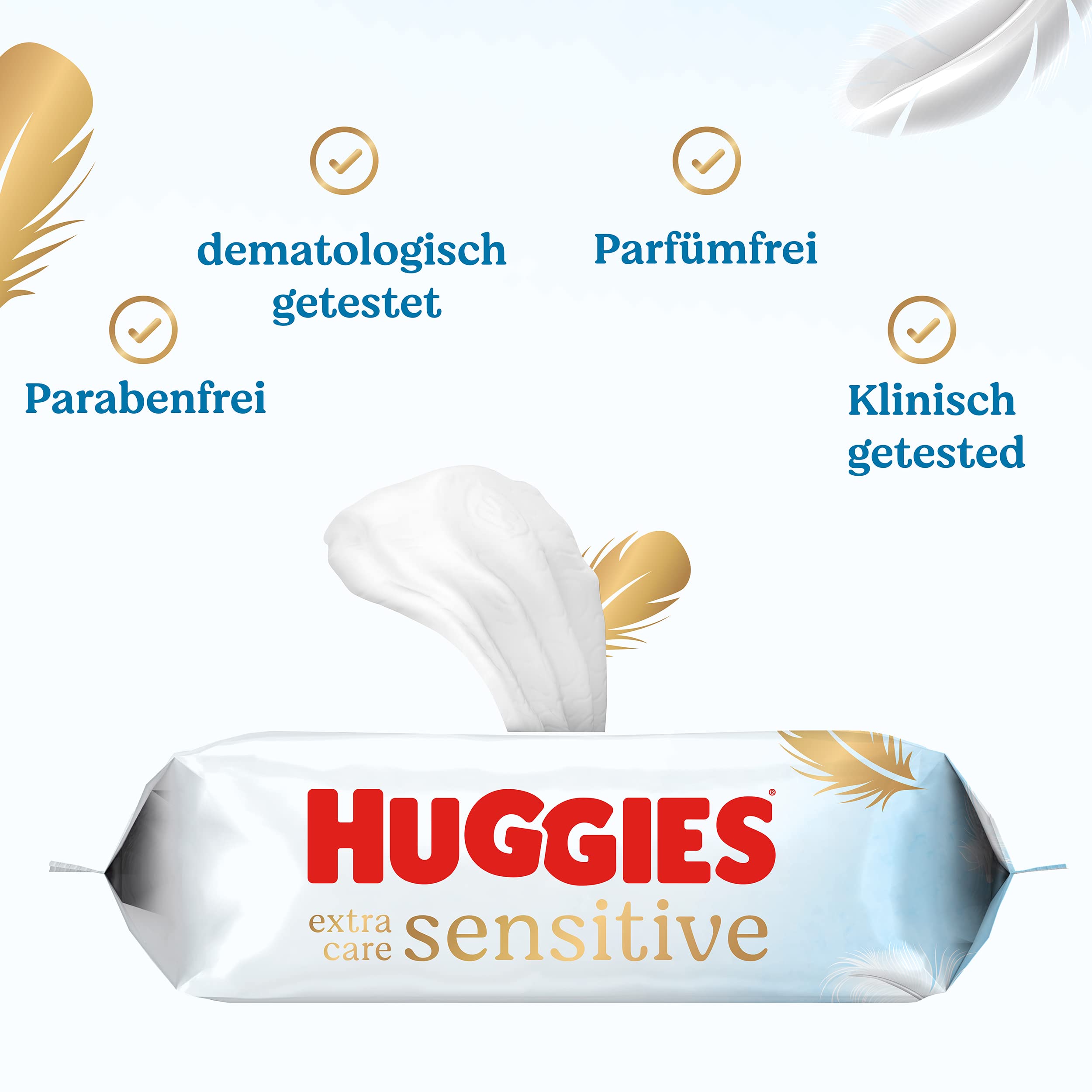 Huggies Pure Extra Care Sensitive Baby-Feuchttücher, Für den ganzen Körper, 99% reines Wasser, Parfümfrei, 8 x 56 Tücher, Monatsbox