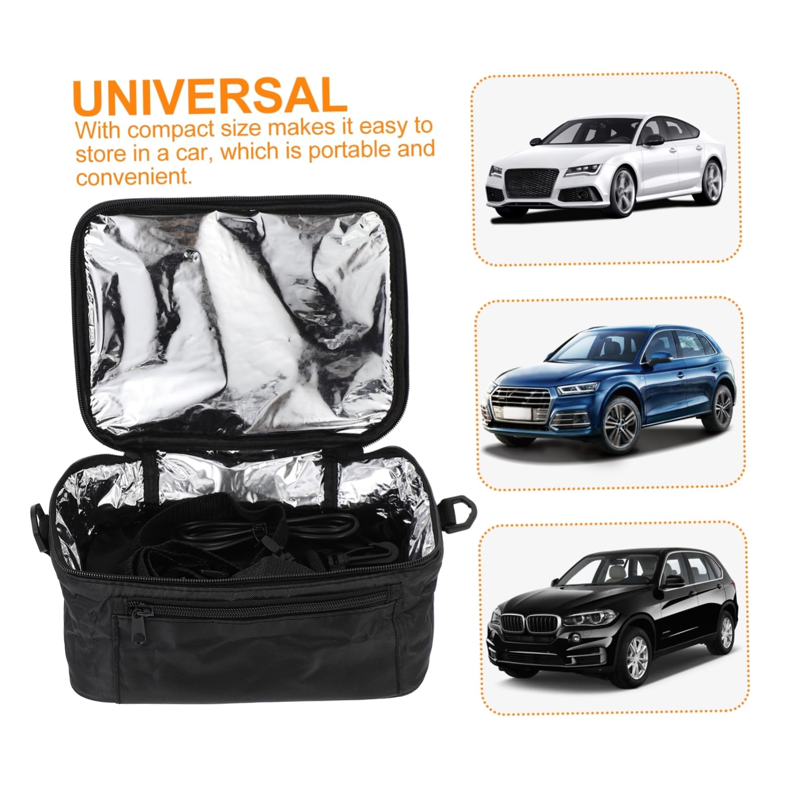 Bolsa para Recalentar Alimentos 12v para Coche y Oficina, Bolsa Térmica para Almuerzo, Aislante, Oxford y Goma