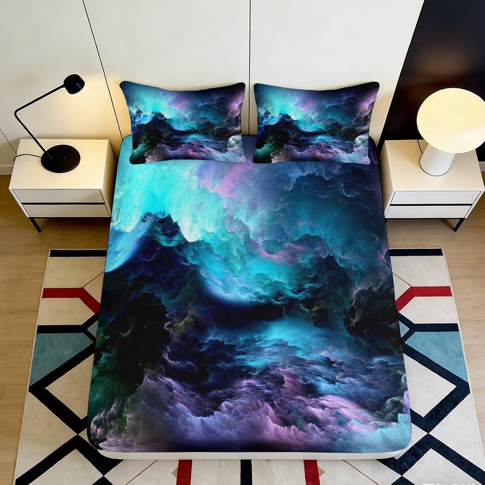 3D Printed Ocean Wave Fitted Sheet Microfiber Soft Breathable Abstract Aurora Mattress Cover Bedroom Decor 90x200x25cm