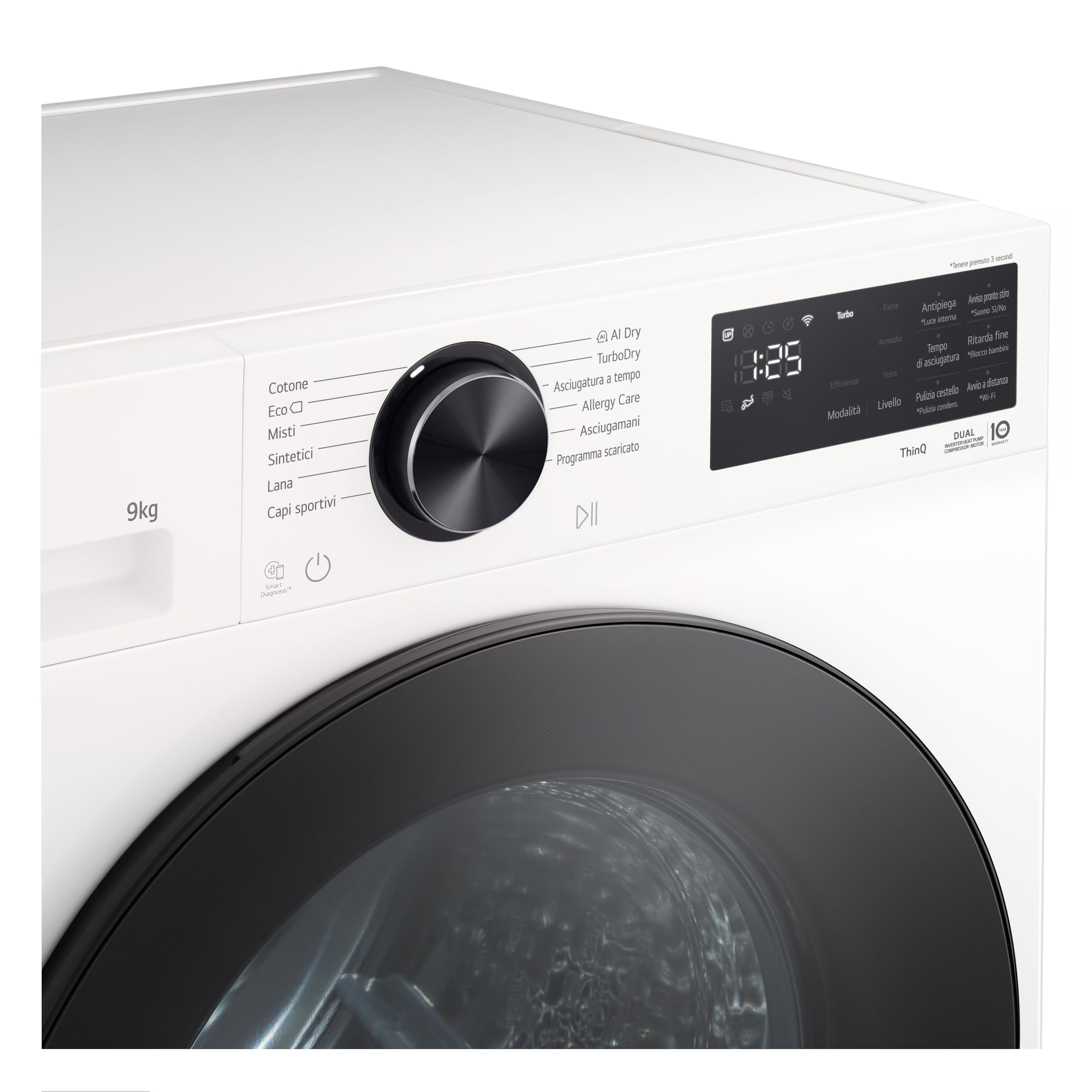 LG RNX5009NWWB Asciugatrice 9Kg Pompa di Calore DUAL Inverter, Classe B, Asciugatura AI Dry con Intelligenza Artificiale, Wi-Fi, Serie X5, Motore Direct Drive, Allergy Care, Essence White