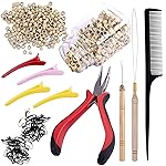 Duufin Hair Extensions Kit 500 Pcs Blonde Micro Ring Beads 1 Micro Beads Plier 2 Hook Needle Pulling Loop 4 Plastic Alligator Hair Clips 1 Comb and 2 Bags Black Mini Rubber Hair Elastic