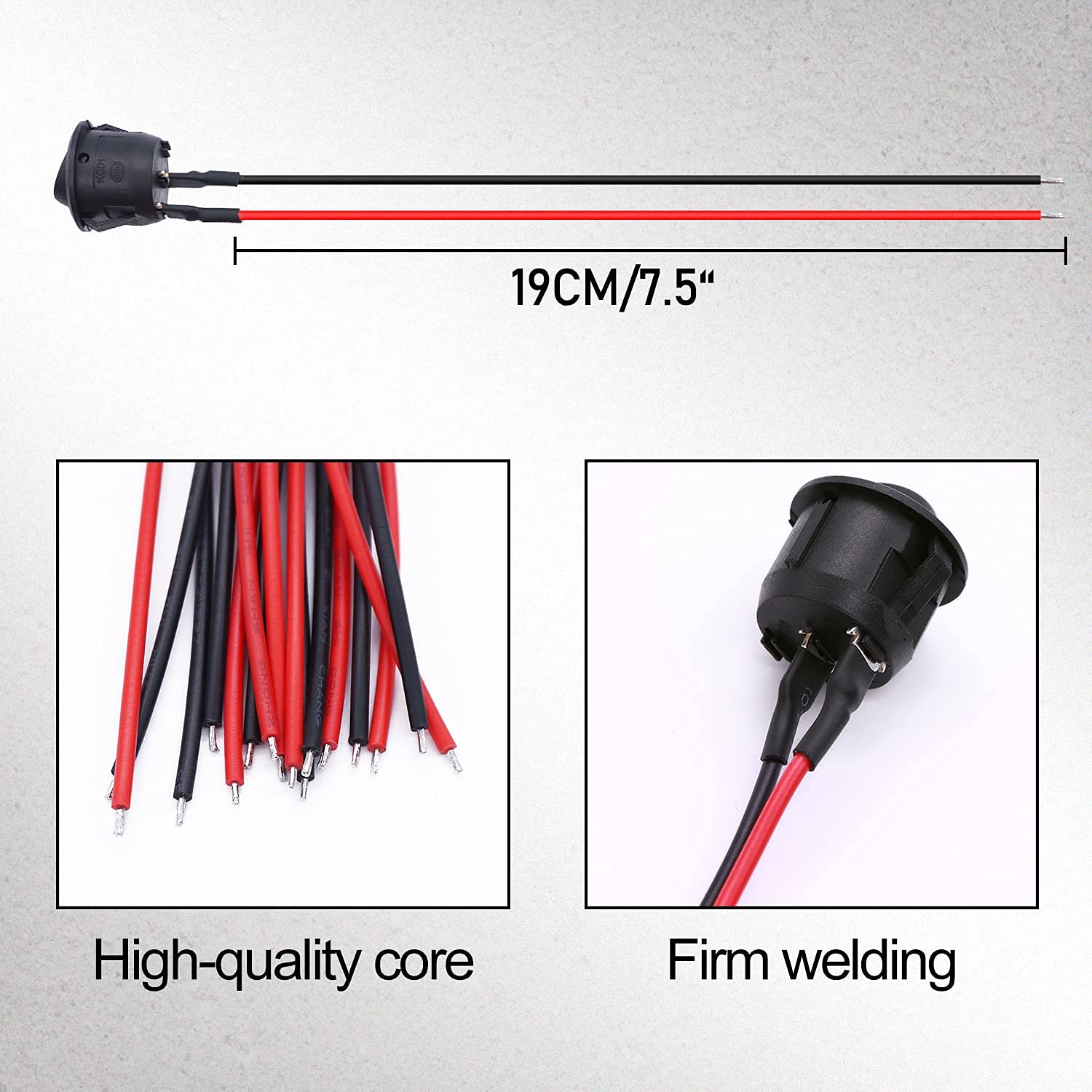 10-Pack Round Rocker Switches ON/OFF SPST 2-Pin – Pre-Wired, Snap-In For Car, Boat, 12V DC