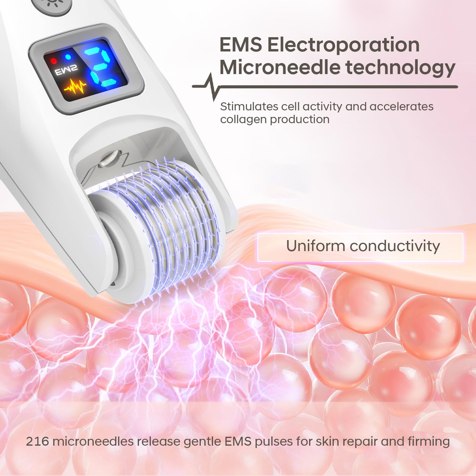 G5 Microneedling Roller Pen — Elektrisches Microneedling Set, 5 EMS Stufen & Rot Blau LED Vibration, geeignet für Gesicht, Körper, Haare & Bart – 2 Patronen