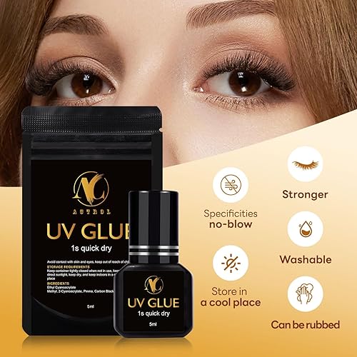 Vista 43 de Pegamento de pestañas UV de 0.1 fl oz para extensión de pestañas, kit de pegamento adhesivo para pestañas con almohadillas negras para los ojos, 20