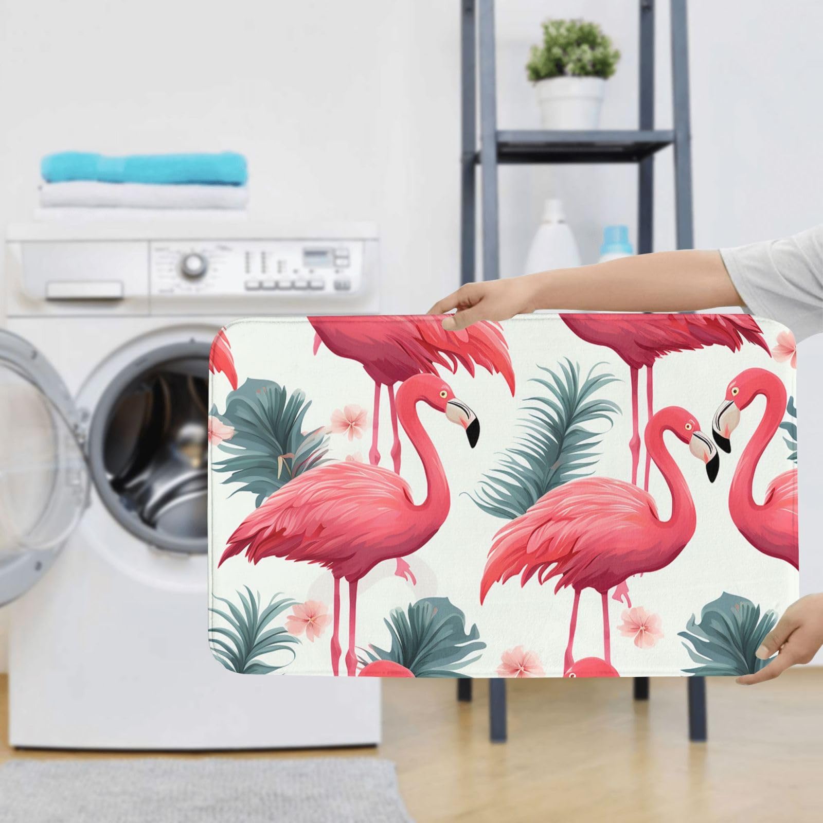 Set di 3 tappetini da bagno con motivo fenicottero rosa in flanella morbida antiscivolo con coperchio per la decorazione della casa