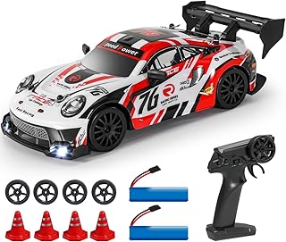 1:24 Scale RC Drift Car 4WD 2.4GHz 30KM/H High Speed Racing Sport Toy Car with LED Lights, Racing and Drift Wheels (8606-White)