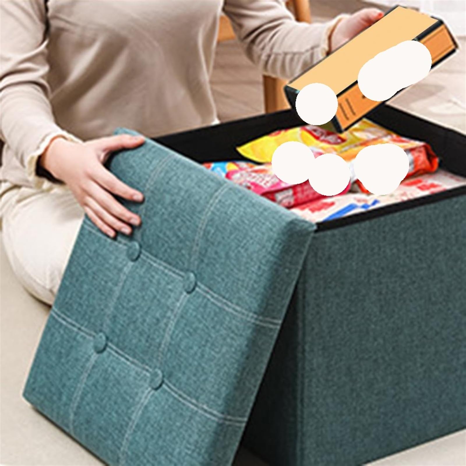 Taburete de Almacenamiento Plegable de Gran Capacidad for Dormitorio, Taburete reposapiés con Asiento Acolchado, organización de artículos Diversos for Sala de Estar(Coffee)