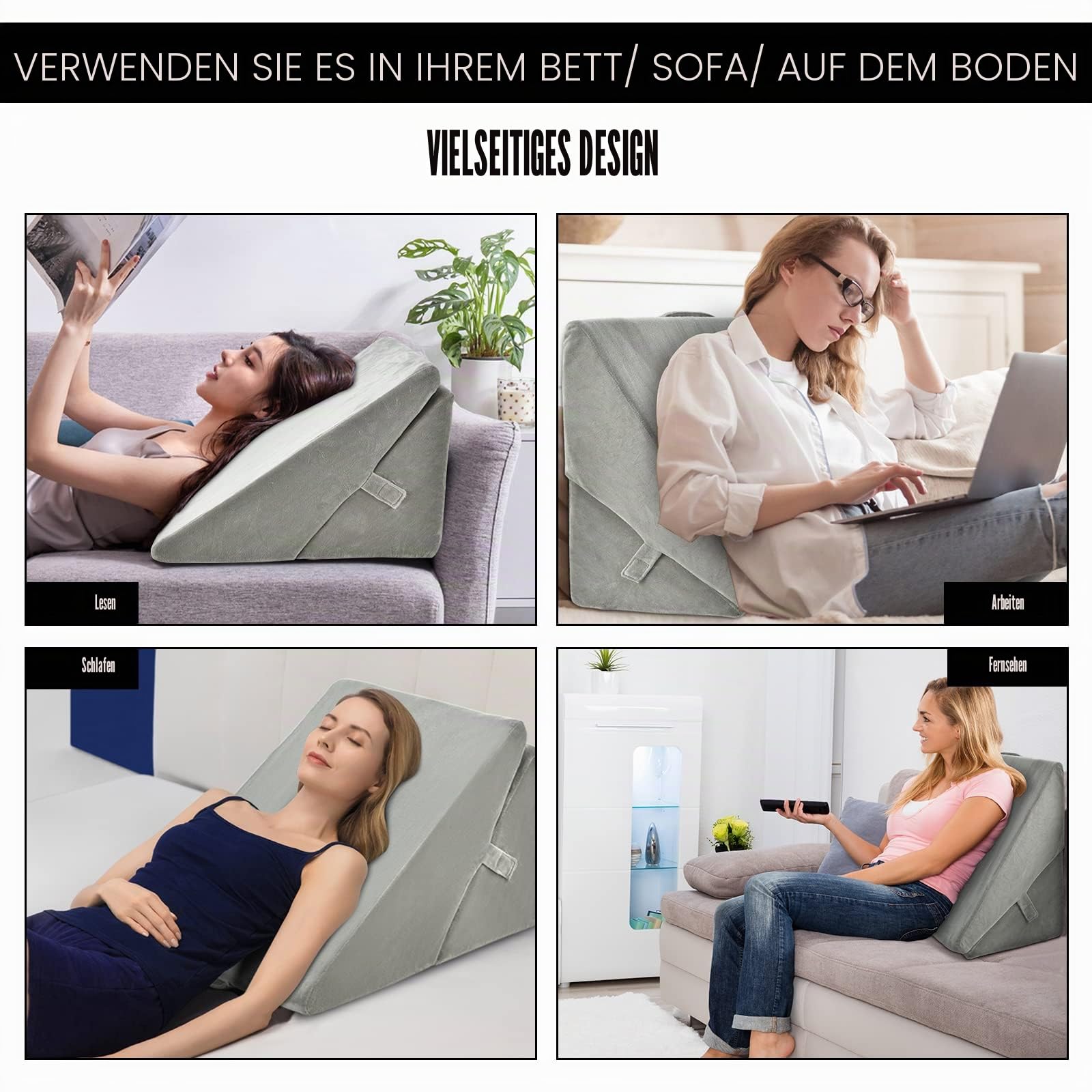 LIFEZEAL Ergonomisches Keilkissen für Bett & Sofa, Lesekissen aus Memory Schaum, Ideal Rückenkissen beim Spielen & Fernsehen, Rückenlehne mit Waschbarem Bezug,58 x 36 x 50.5cm
