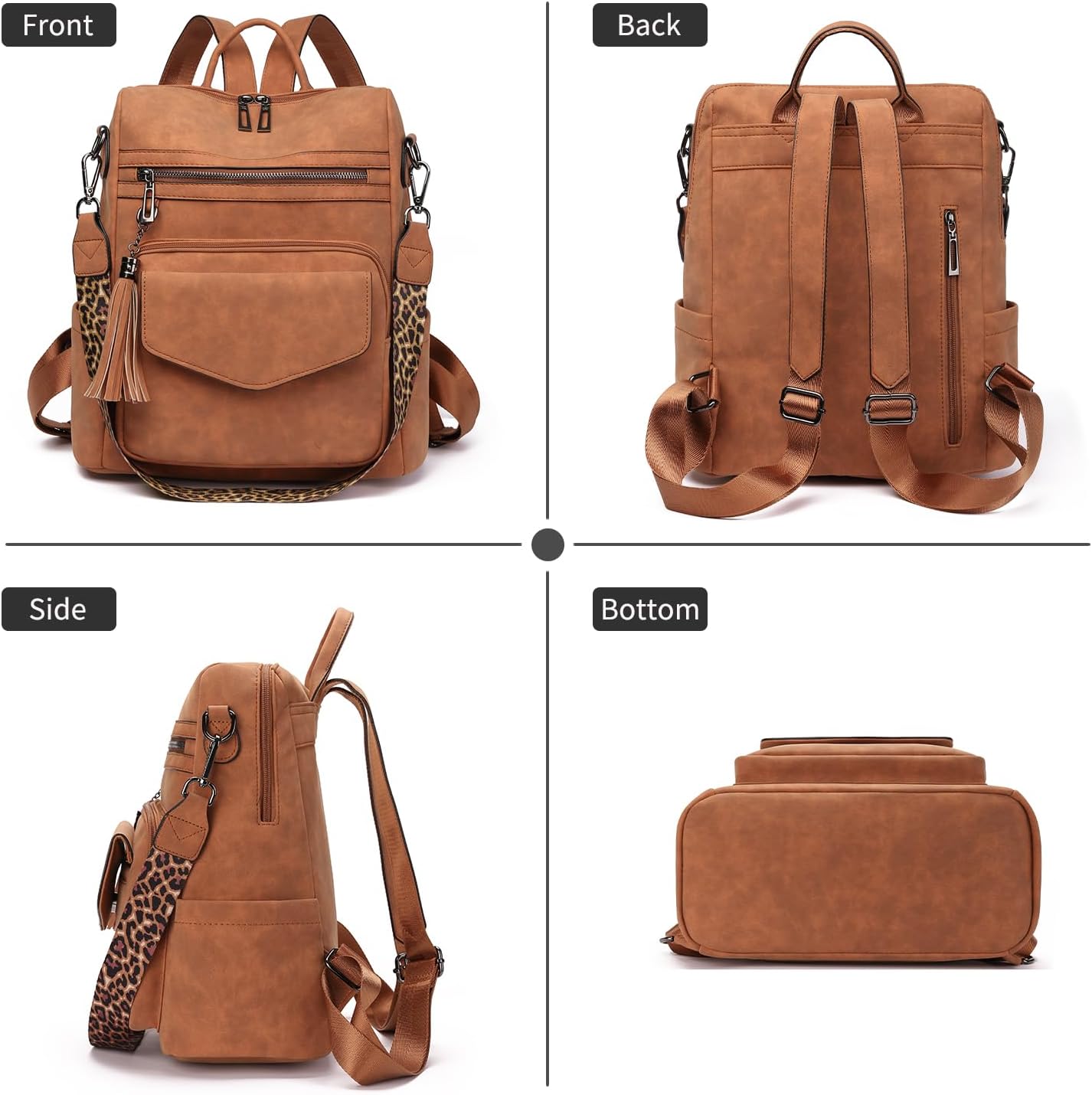 GAEKEAO Backpack Purse for Women Fashion Leather Designer Travel Backpack Purses Convertible Shoulder Bag with Wristlet (Nubuck Brown) - Image 7