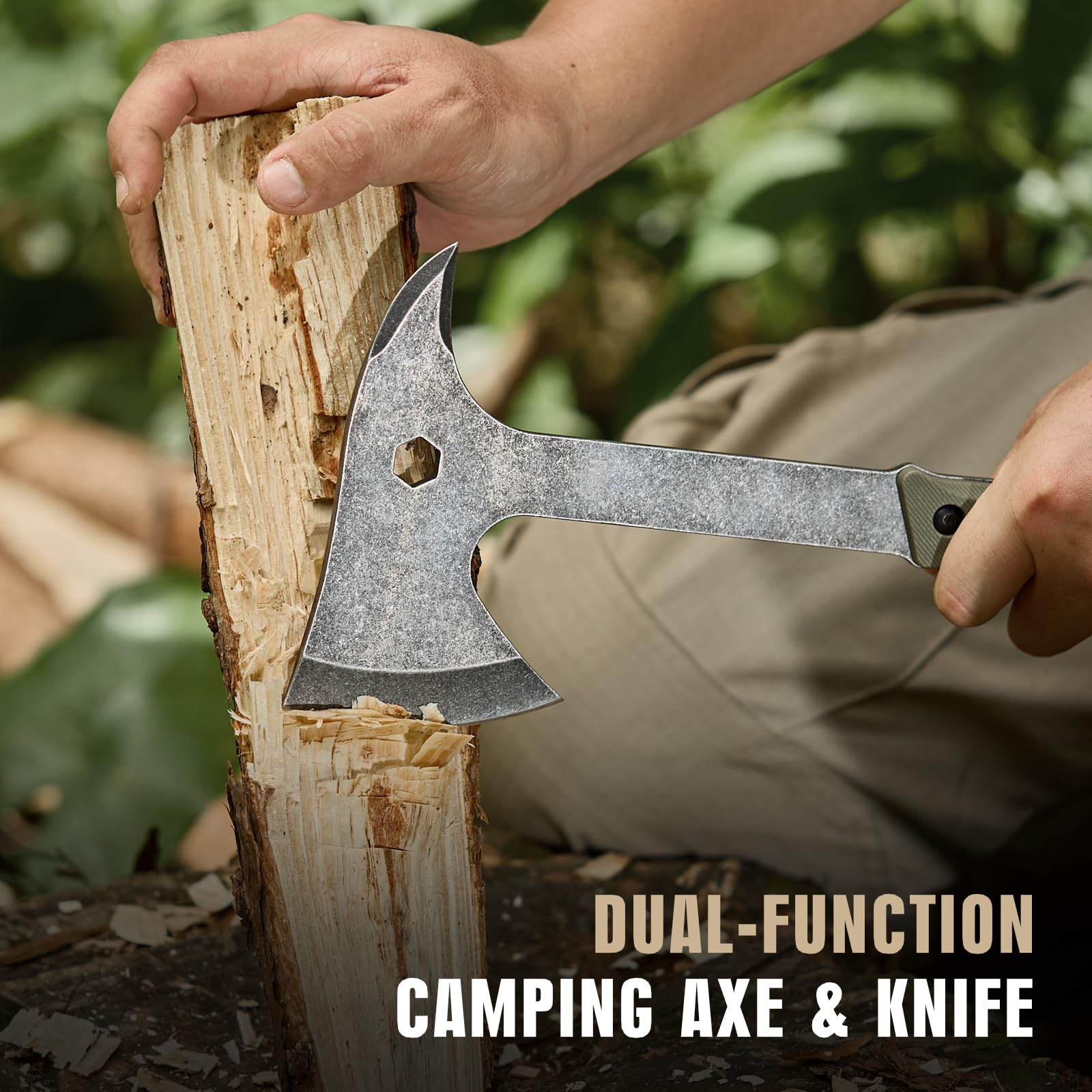 KHU 2 pcs 420HC Acero Hacha Supervivencia Cuchillo de Caza Cuchillo Hoja Fija Hacha de Camping - con Funda para Caza, Pesca, Bushcraft, Camping, Outdoor, Supervivencia y Bushcraft - 07A