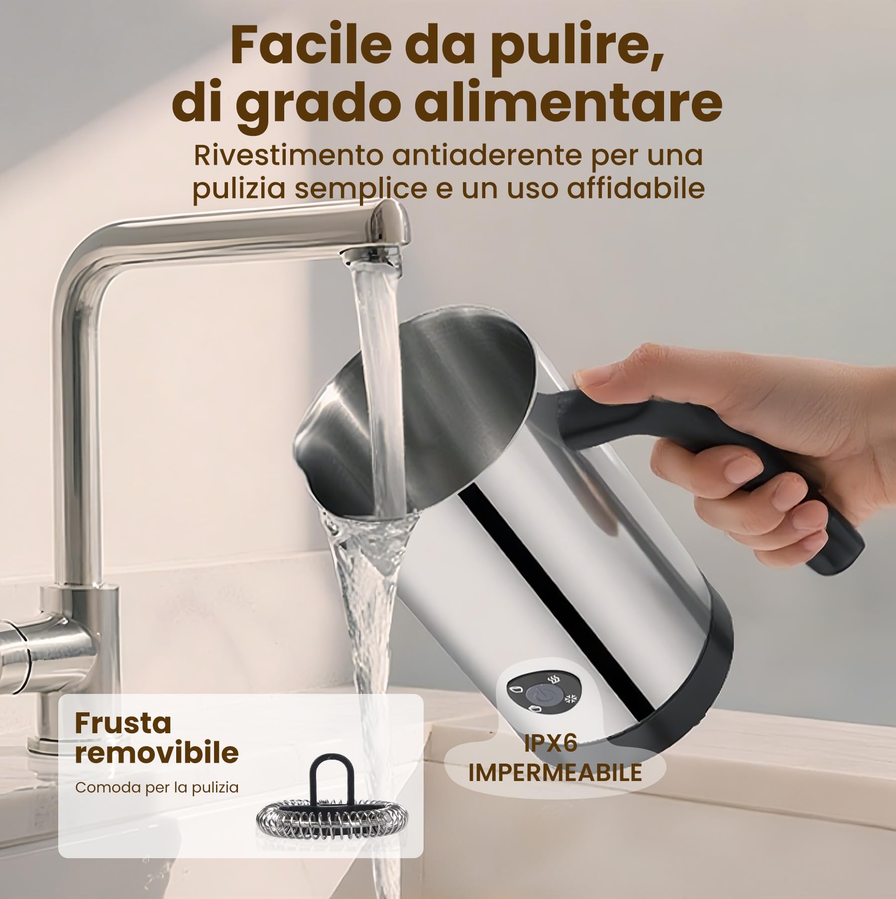 Montalatte Elettrico 4 in 1, Scaldalatte per Calda e Fredda in Acciaio Inossidabile per Cappuccinatore，Caffè, Cioccolata 300ML