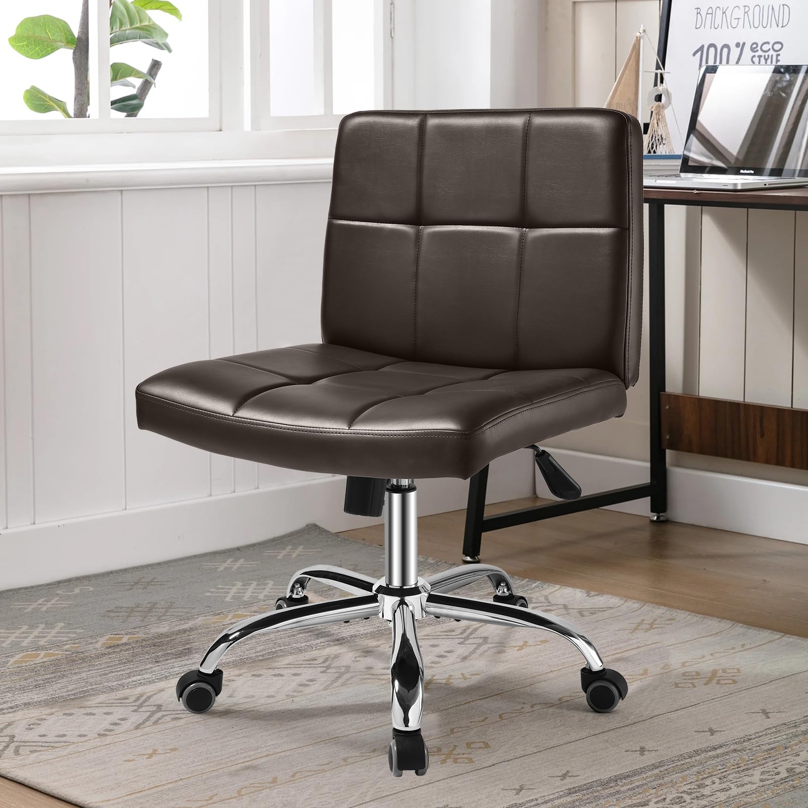 360° Office Desk Chair,PU Adjustable Rolling Task Chair with Backrest for Barber,Office,Home, Computer,360° Swivel,Armless，desk chair without arms，