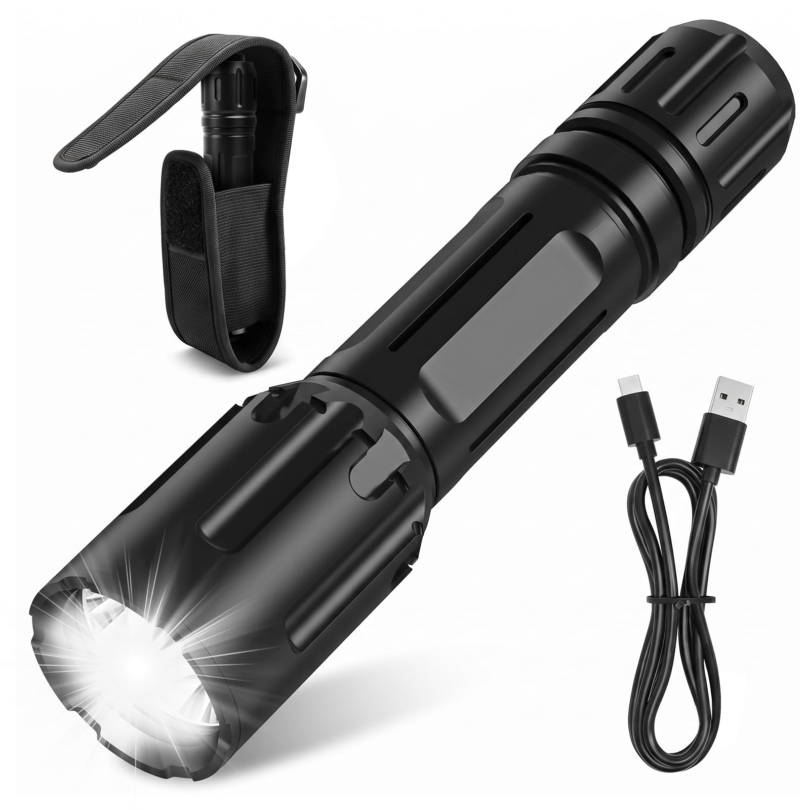 Lampe de poche LED 2200 lumens rechargeable, étanche, compacte, tactique