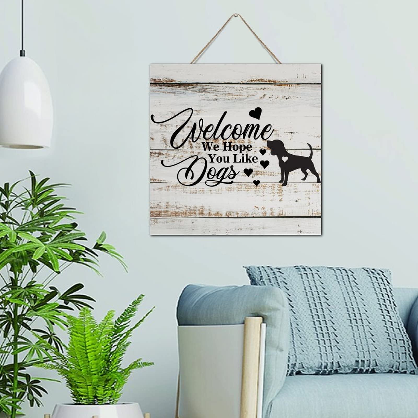 Plaque murale vintage Welcome We Hope You Like Dogs, cadre en bois suspendre 30cm