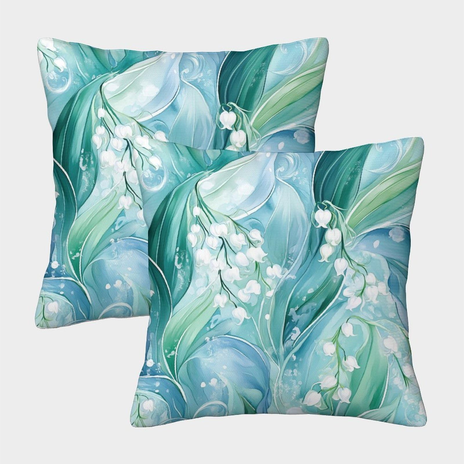 kaiyun 2 Pack Floral Pattern 3D Image Lilies of The Valley And Leaves Printed Single-sided Cushion Cover 50x50cm