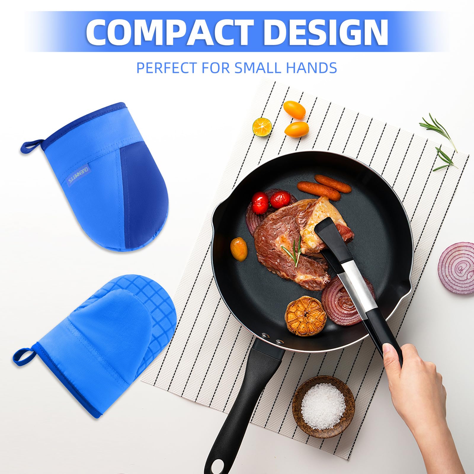 Mini manoplas de horno, guantes de horno de cocina, guantes de cocina resistentes al calor de 500 grados, superficie de silicona antideslizante con trabillas para colgar, guantes calientes para