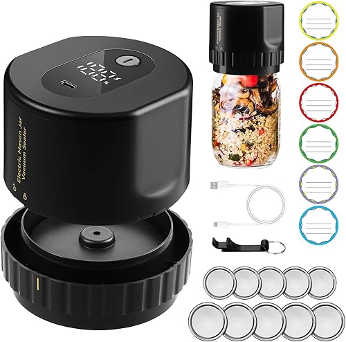Sellador al vacío eléctrico para tarros de masón, kit de sellado al vacío True Bright para tarros Mason con tapas de tarro de boca regular y ancha,