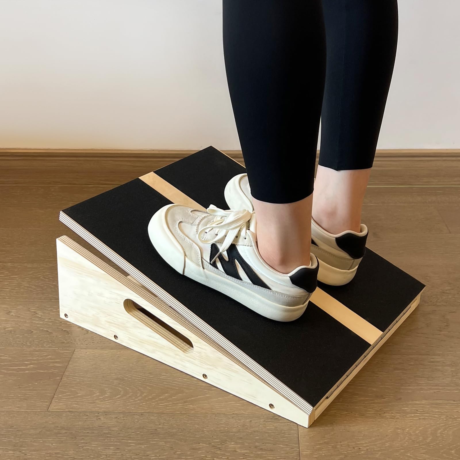 Adjustable Portable Wooden Incline Board for Calf Stretcher with Training Poster, 300 Lbs Weight Capacity Physical Therapy Equipment for Leg, Knees, Heel, Ankle (Side Handle Slant Board)-image-41