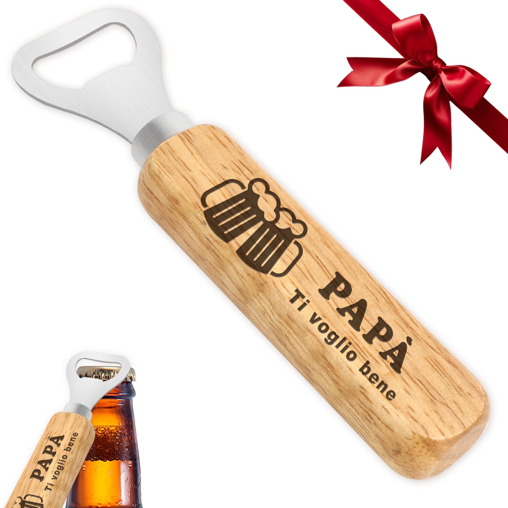 Apribottiglie In Legno Personalizzato Per Padrino - Regalo Festa Del Papà, Compleanno, Battesimo - Inciso 'Miglior Padrino' - Con Magnete Per Frigorifero
