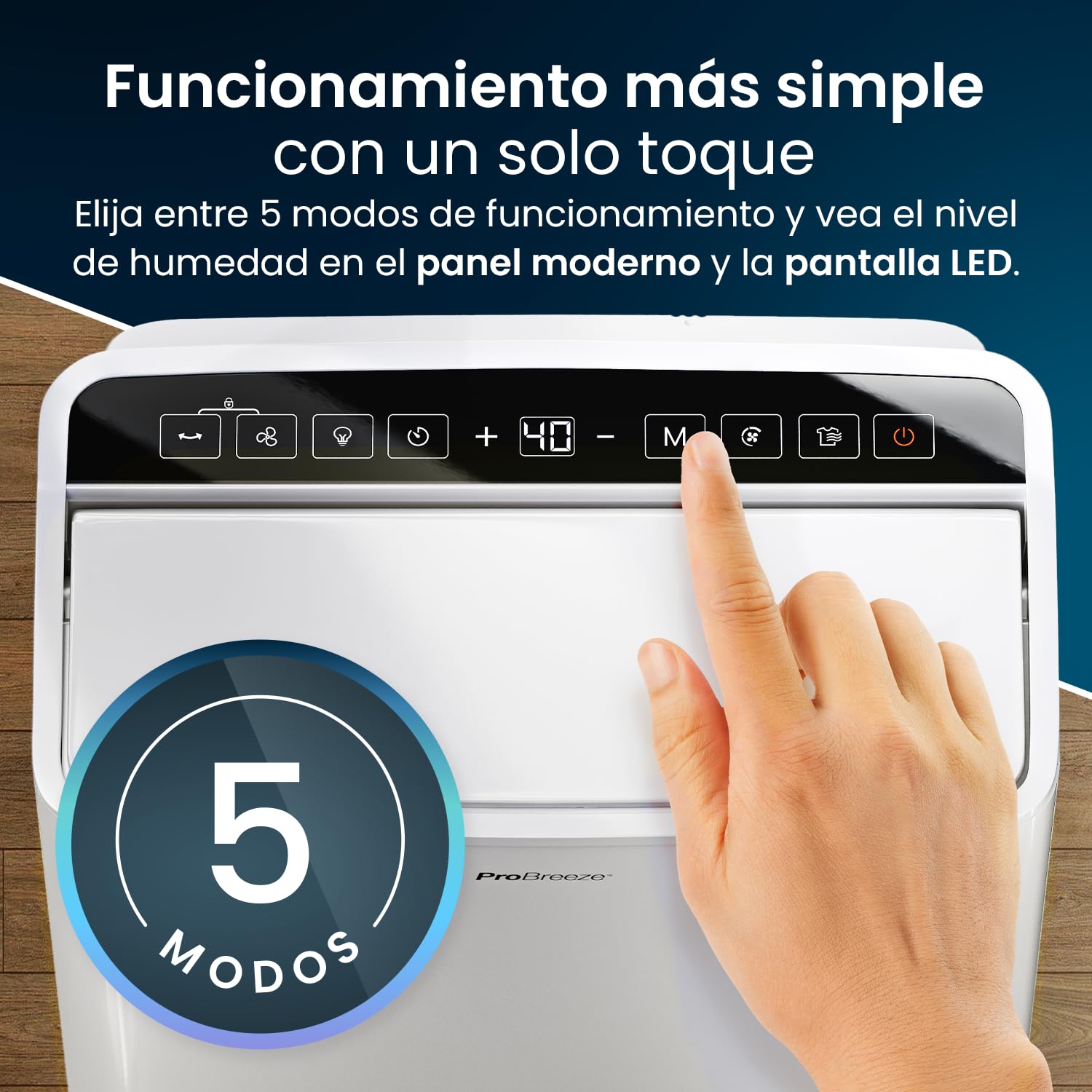Pro Breeze Deshumidificador 20L. Antihumedad y moho. Depósito Extraíble y Desagüe Continuo, 5 Modos, Temporizador 24h, Pantalla Táctil, Sensor de Humedad, Secadora de Ropa (35 m²)
